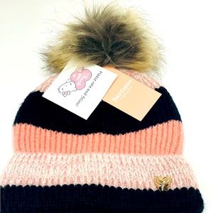 Juicy Couture Pink Black Faux Fur Beanie Hat